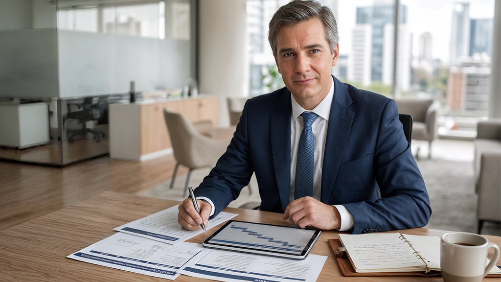 Ejecutivo revisando documentación para implementar una estructura empresarial en Argentina